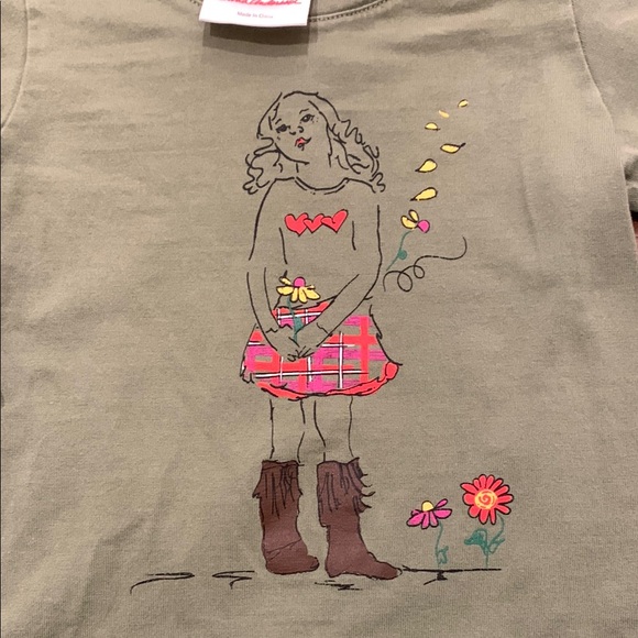 Green Kids Shirt with Girl and Flower Print - Picture 4 of 6